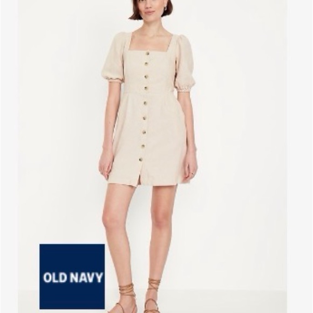 Old Navy Cream Square-Neck Puff Sleeve Mini Dress